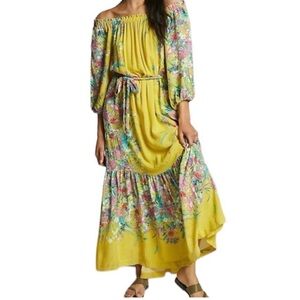 Anthropologie Eliora Off The Shoulder Yellow Floral Maxi Dress Size XL